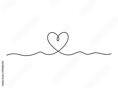 Single continuous line drawing of a heart on a wavy line, minimalist vector illustration, love and emotion concept