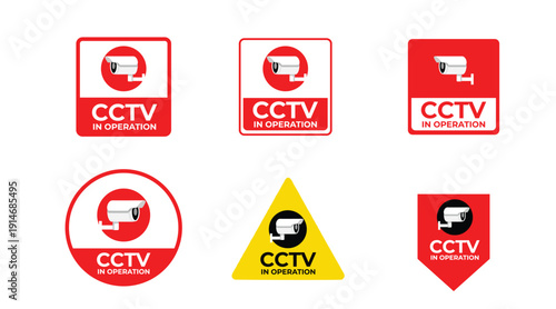 CCTV Camera Security Sign Set Surveillance Warning Icons Collection Vector Isolated on White Background