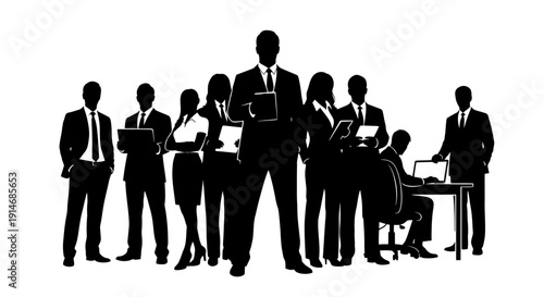 Professional Business Team Silhouette Vector. Corporate Group, Leadership, Management Staff, and Collaboration on White Background Illustration.