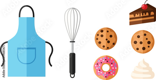 Baking Essentials and Sweet Treats with Apron and Whisk.