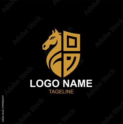 horse shield logo design template
