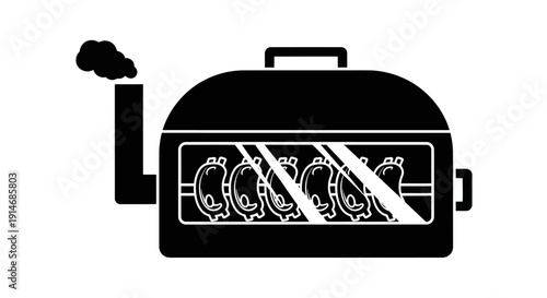 Simple black and white illustration of a barbecue grill with smoke.