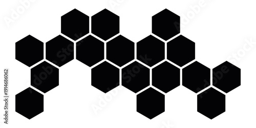Abstract black honeycomb hexagon pattern forming a modern geometric background design element illustration on white
