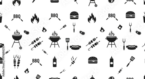 Seamless pattern of barbecue icons and utensils.