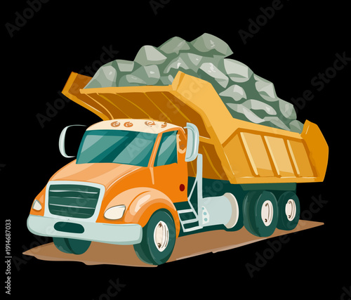 Large orange dump truck transporting heavy loads of gravel for efficient construction site logistics and infrastructure development transportation