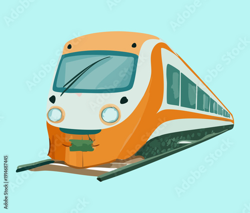 Aerodynamic bullet train moving fast on the rail line for efficient and comfortable long distance passenger travel transportation