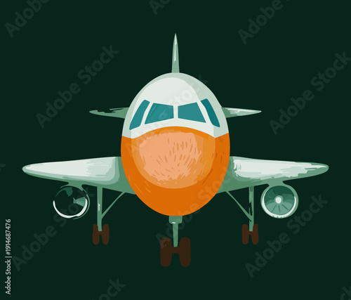 Commercial aircraft front view for scheduled airline flights and global air travel logistics in the modern aviation transportation