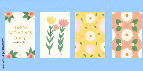 Four colorful floral bookmarks celebrating international women s day