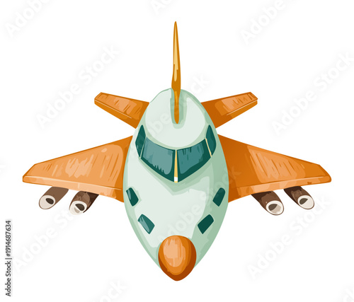 Tactical jet aircraft front perspective for military operations and high speed defense missions in the aviation transportation sector