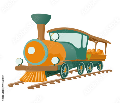 Classic steam engine locomotive traveling on the tracks for historical rail tours and traditional passenger travel transportation services