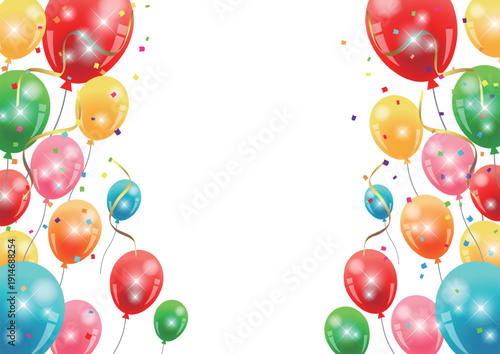 カラフルバルーンフレーム、紙吹雪、キラキラ、かわいい、横
