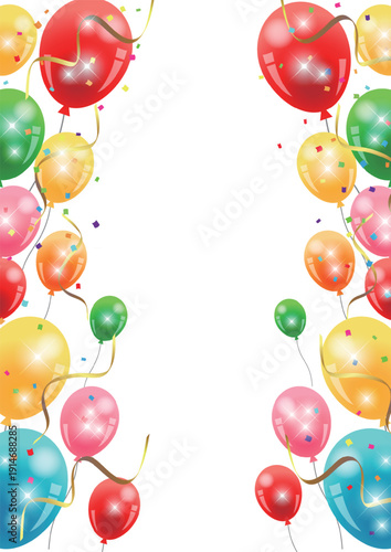 カラフルバルーンフレーム、紙吹雪、キラキラ、かわいい、縦