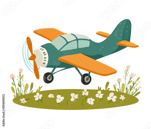 Vintage biplane for air shows and recreational flying with classic orange and green design for aerial transportation