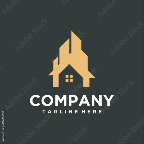 building logo design with tower, house, and building