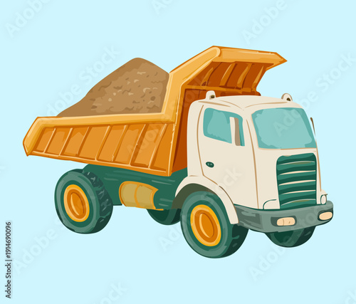 Industrial white and orange dump truck for heavy duty hauling in construction and mining sectors for transportation
