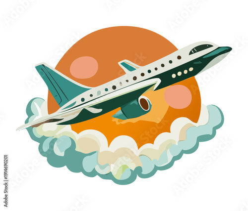 Passenger plane soaring above the clouds at dusk for long haul flights and global tourism transportation