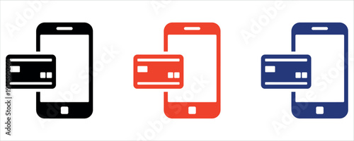 Mobile Payment with Credit Card Icons Set for Online Banking and E-commerce Vector Illustration.