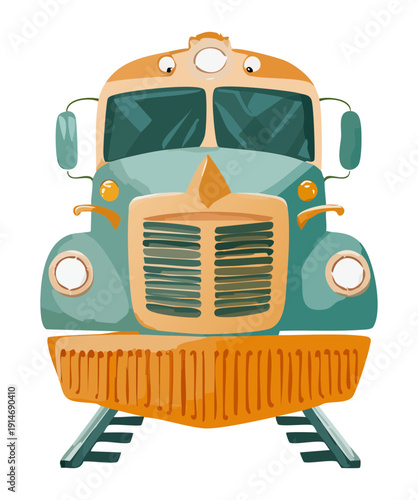 Modern diesel truck for cargo logistics and road freight delivery with orange and green paint for transportation