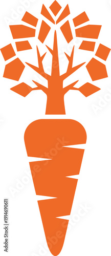 International Carrot Day Carrot With Geometric Tree Crown Leaves One Color Solid Vector Icon