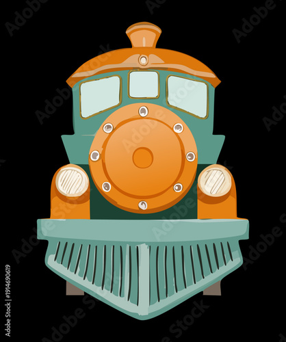 Front view of a vintage steam train for historical rail exhibitions and classic passenger travel for transportation