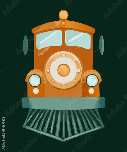 Vintage steam engine locomotive with orange details for historical railway tourism and educational projects for transportation