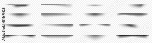 Realistic drop floor shadow effect vector illustration. Paper box line, divider effects, soft product lighting elements, and drop-black shade paper-gradient shape design. Transparent PNG background