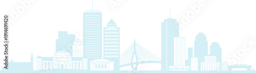 Boston skyline vector illustration, Zakim Bridge city landmarks silhouette, flat vector design