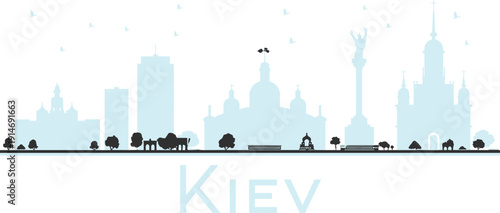 Kiev skyline vector illustration, Ukraine city landmarks silhouette, flat vector design