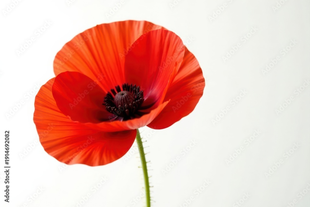 Obraz premium Vibrant red poppy blooms, delicate petals, white background, background image, delicate, white background