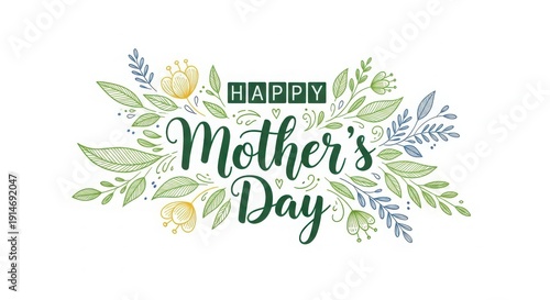 Happy mother's day greeting card with floral design and leaves