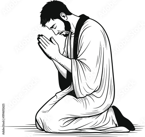 Man kneeling in prayer or meditation vector