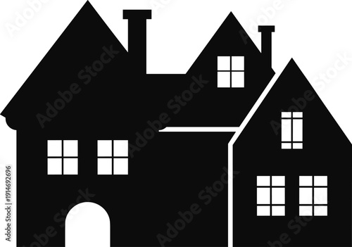 House silhouette icon illustration, residential home symbol, real estate property, building architecture, black vector, minimal design, isolated graphic, simple, modern