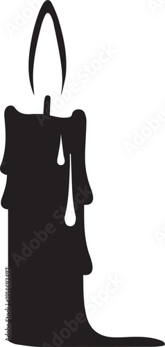 Burning candle with melting wax and flame silhouette vector illustration for memory light