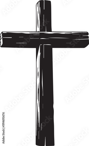Religious black wooden cross silhouette illustration grunge weathered christianity line art