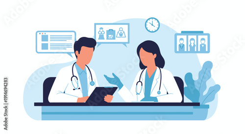 Professional Doctors Consultation and Teamwork. Male and female physician collaborating on diagnosis, treatment, and clinical planning in modern healthcare.