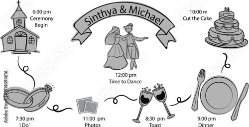 Classic engagement rings in heart box hand drawn graphic vector