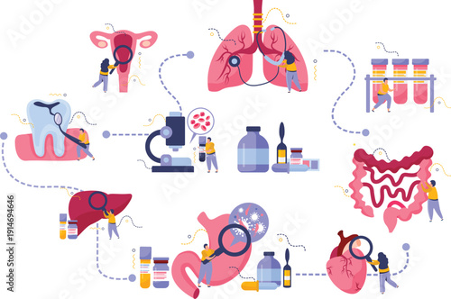 Cute glossy style internal organs icons for medical infographic vector