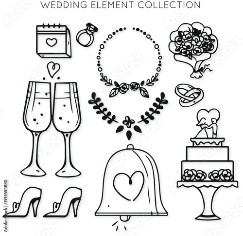 Mr and Mrs champagne flutes sketch for wedding anniversary vector