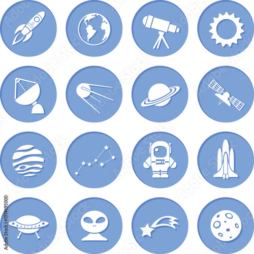Rocket launch and space shuttle mission flat illustration set vector