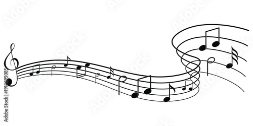 Musical notes illustration on white background representing music, sound, melody, and rhythm. Ideal for concert posters, audio projects, music education, and creative digital artwork theme.