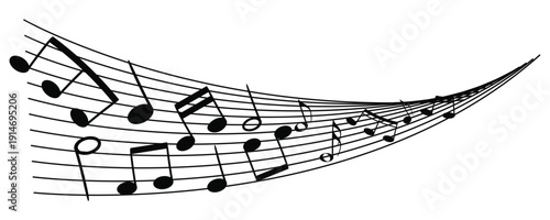 Musical notes illustration on white background representing music, sound, melody, and rhythm. Ideal for concert posters, audio projects, music education, and creative digital artwork theme.