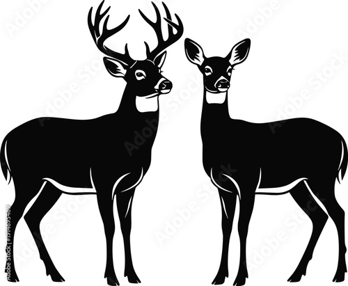 Detailed set of fifteen black bull moose silhouettes with full body standing poses and head profiles isolated on white for wildlife nature hunting vector designs