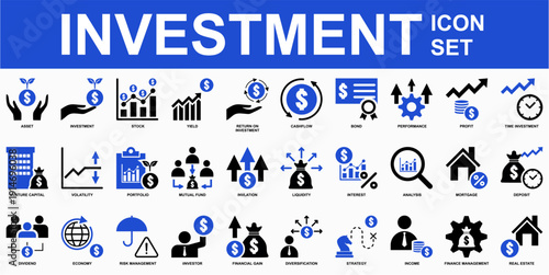 set investment icon vector for finance platforms. Ideal for banking apps, wealth management sites, and trading graphics. Symbolizes monetary growth, secure assets, and future profit.