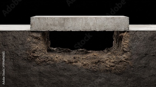subsurface. Cross-section of soil under a foundation showing a washed-out cavity. ESG reports, sustainability campaigns, designed for environmental awareness campaigns, promotes sustainability.