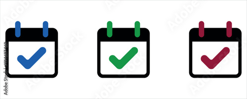 Calendar with Checkmark Icons Set for Scheduling and Task Completion Vector Illustration.