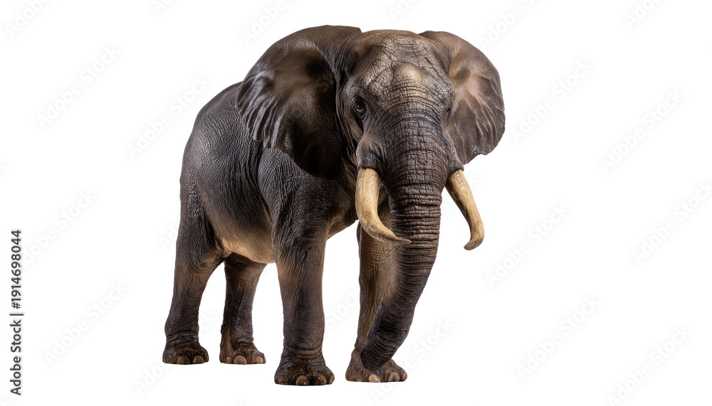 Obraz premium Majestic Elephant in Silhouette: A powerful elephant stands tall, its impressive tusks and wrinkled hide embodying the strength and wisdom of the wild. The backdrop provides a stark contrast.