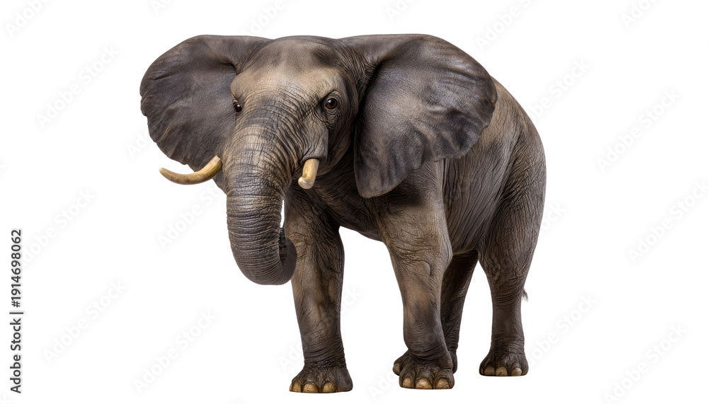 Obraz premium Majestic Elephant: A striking portrait of a powerful elephant, showcasing its impressive size and iconic tusks.