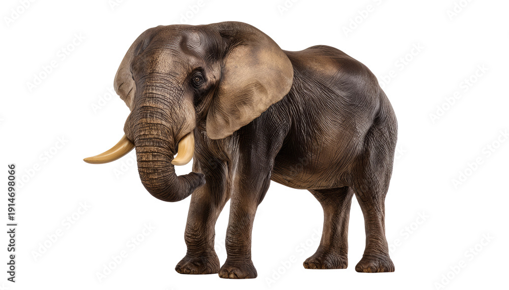 Fototapeta premium Majestic Elephant Portrait: A solitary elephant stands proudly, showcasing its immense size and distinctive tusks against the backdrop. Capturing the essence of African wildlife