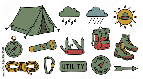 Camping gear and adventure tools for outdoor exploration