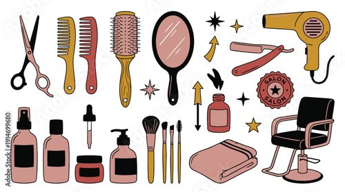 Vibrant salon tools and beauty products for modern hairstyling